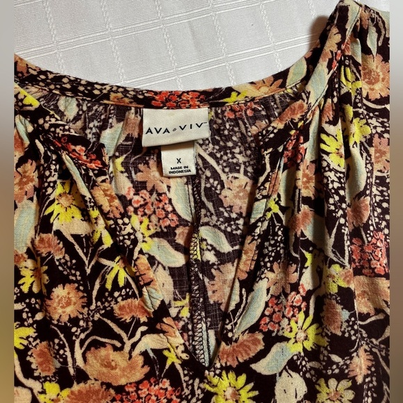 Ava & Viv Boho Floral Slight 3/4 Balloon Sleeve V-Neck Women's Size X - Picture 6 of 7
